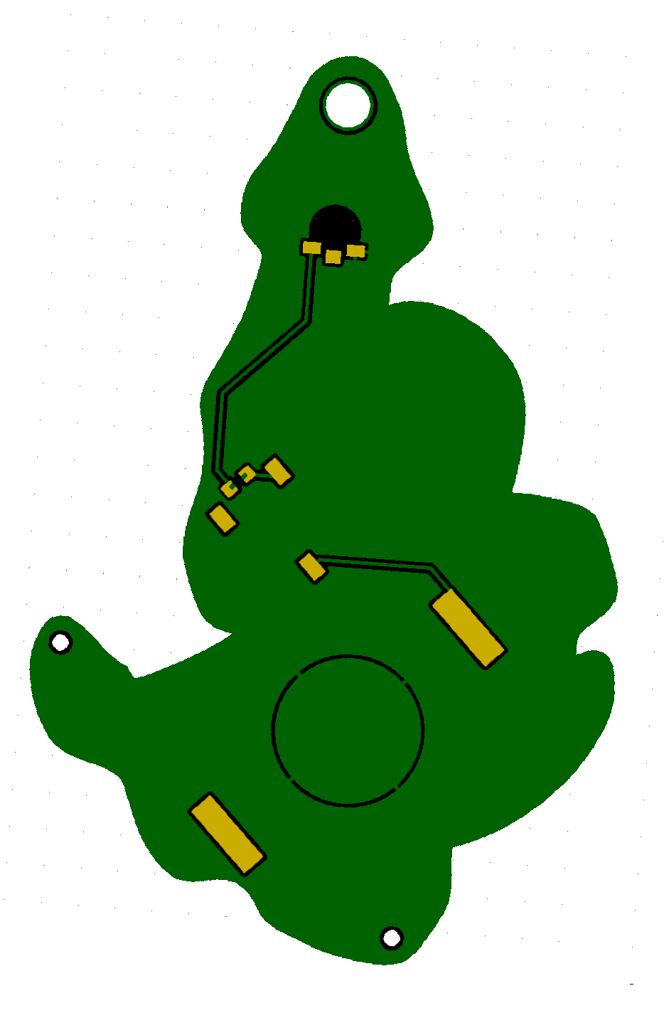 A circuit board of a dino wizard with a light up wand.
